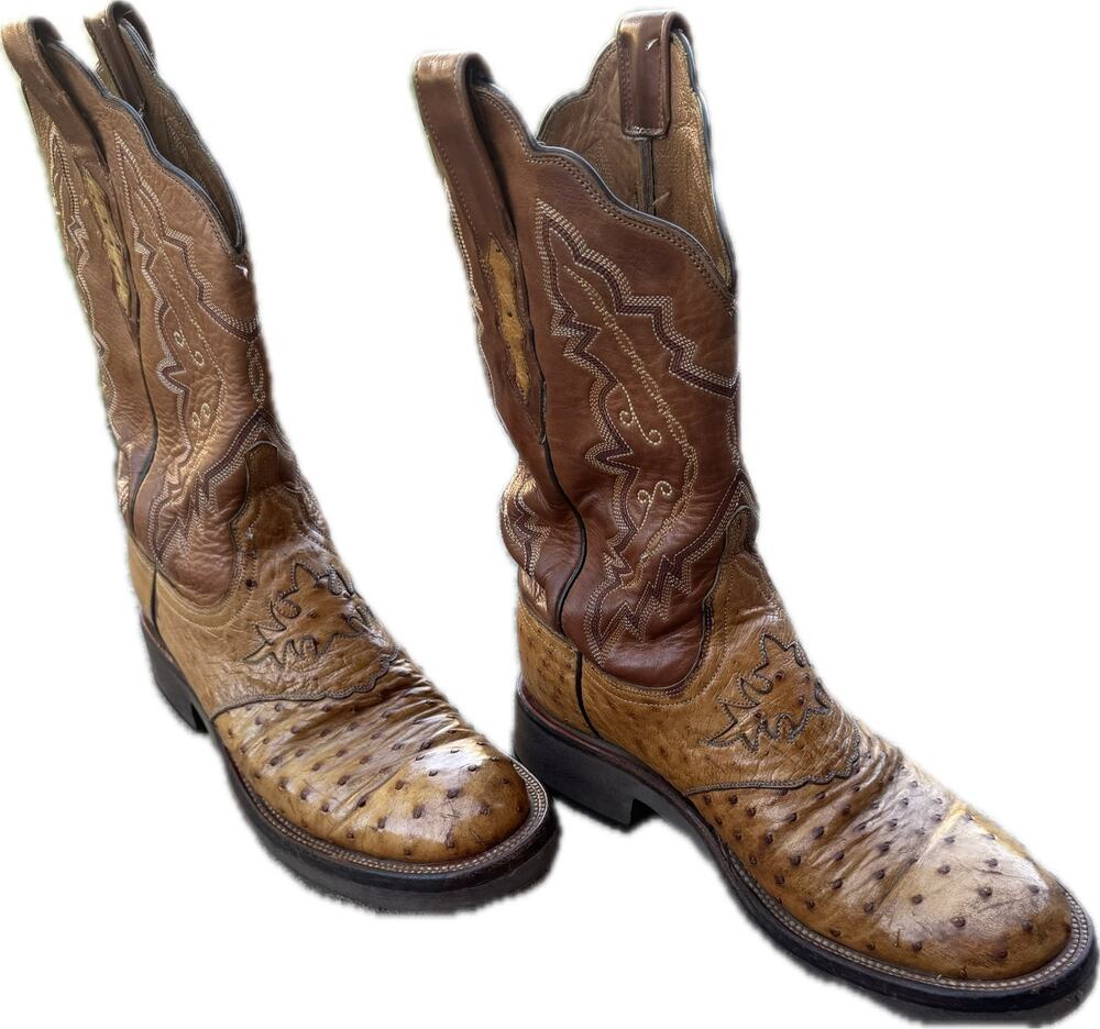 Lucchese 2000 Full Quill Ostrich Cowboy Boots Brown T4126HD -Size 8.5 B